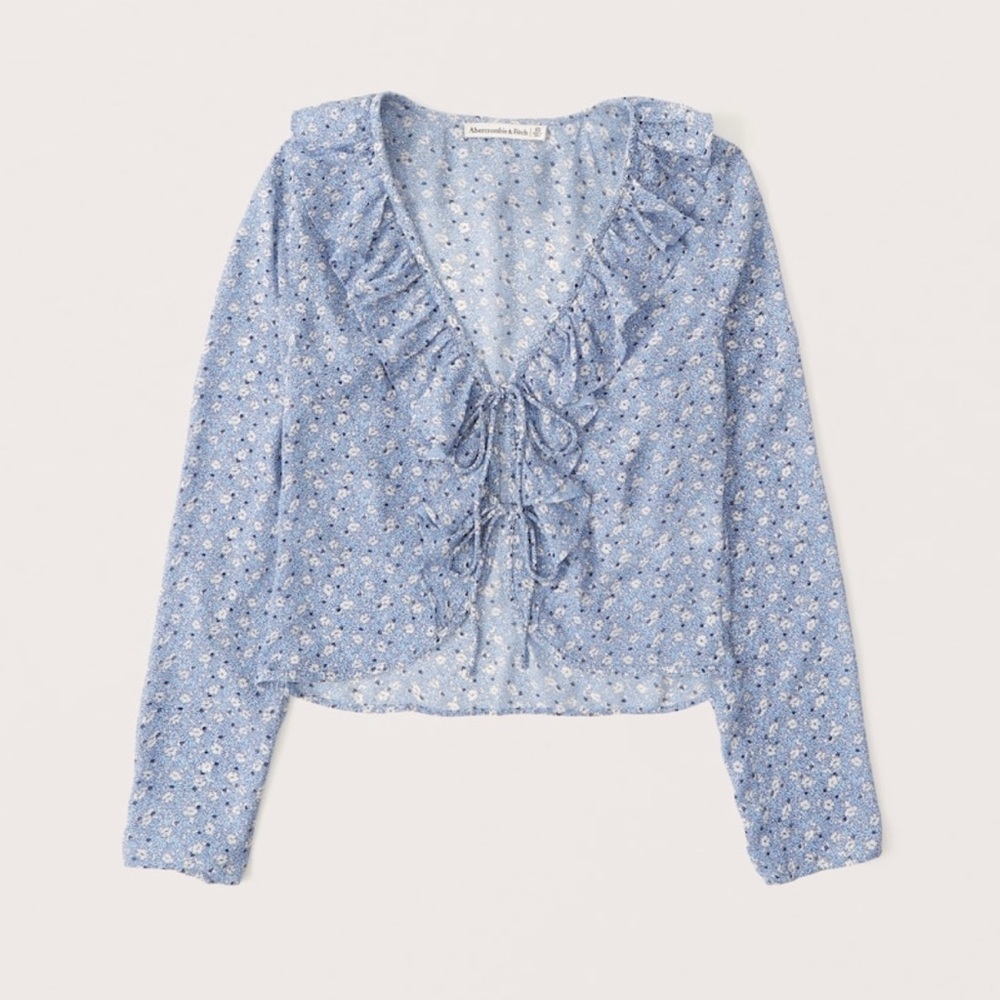 Abercrombie and Fitch Long-Sleeve Tie-Front Ruffle Top